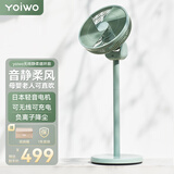 yoiwo囿一物电风扇落地空气循环家用节能扇微静音清新负离子台立式充插两用直流遥控摇头电池户外风扇 杉绿