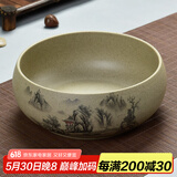 瓷牌茗粗陶特大号茶洗陶瓷青花瓷水洗碗杯笔洗玻璃茶杯碗水盂功夫茶具茶道配件栽种水植花盆果盆 粗陶山清水秀茶洗-中号（8英寸）