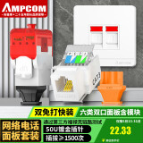 安普康（AMPCOM）网络面板六类 双口免打电话模块千兆CAT6类网线插座 86型RJ45镀金水晶头RJ11电脑网口 AC3612WH