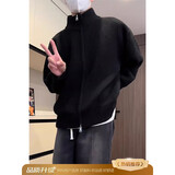 主意范（ZHUYIFAN）双拉链开衫毛衣外套男半高领加厚保暖秋冬oversize情侣针织衫夹克 黑色半高领（高品质升级版） XL 125-145斤