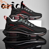 东方骆驼品牌大码男鞋秋冬舒适2025新款双层气垫飞织网面休闲跑步潮鞋子男 黑红 41