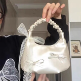 麓格立云朵包包女包斜挎包小众设计感蝴蝶结包包2025新款手提高级感单肩 褶皱珠光手提包【白色】