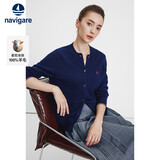 纳维凯尔意大利小帆船女针织衫全羊毛开衫毛衣外套2334092021蓝L