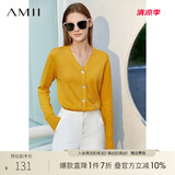 AMII极简洋气V领针织开衫春秋新款全棉长袖上衣女短装毛衣针织外套 柔黄 160/84A/M