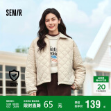 森马（Semir）棉服女灯芯绒翻领菱形格复古2024冬三防宽松轻薄棉衣109724112007