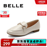 百丽时尚休闲豆豆女真皮商场百搭单鞋A7H1DAA4 米白 37