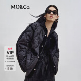 MO&Co.秋冬季丝绒感撞色边菱格压纹宽松运动泡芙中长款羽绒服外套女 黑色-第2批 S 160