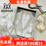 猫惑夏季冰丝睡衣女高级感季仿真丝高端情人节礼物家居服礼盒三件套装 奶油绿色【短袖+长裤+短裤】 L【适合100-120斤】