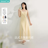 茵曼（INMAN）章若楠同款欧若风法式吊带连衣裙2025夏季新品女装淡鹅黄色裙子 浅黄色 (方领) M