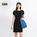森马（Semir）连衣裙女圆领收腰弹力针织裙2025夏刺绣休闲短裙辣妹109325114001