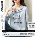 尚都比拉春秋慵懒显瘦连帽星空字母刺绣印花宽松时尚卫衣女 灰蓝色 S 