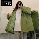 LPOX棉服女绿色秋冬季学生宽松夹棉加厚棉衣外套风衣棉袄百搭潮 绿色 夹棉加厚 M 【95-105斤】