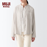 无印良品（MUJI） 女式 法兰绒 立领衬衫长袖格子上衣秋季白衬衣纯棉全棉 BCB41C2A 米色格纹 M