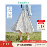 茵曼（INMAN）法式碎花高级感2025夏女新款休闲中长吊带连衣裙子 白底蓝花半身裙-18412674 XL