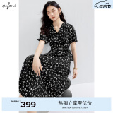 伊芙丽（eifini）伊芙丽V领围裹式收腰显瘦碎花连衣裙女2024夏装新款气质碎花裙 黑色 长款 S 155/80A