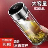 【⭐采销推荐】高硼硅双层玻璃杯泡茶杯茶水分离杯隔热车载水杯 显温盖530ml大容量直筒杯