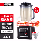 德玛仕（DEMASHI）豆浆机商用早餐店用免过滤无渣破壁机大功率大容量现磨豆浆机食堂餐饮全自动多功能五谷杂粮磨浆机 6L丨非加热款丨耐用一机双刀