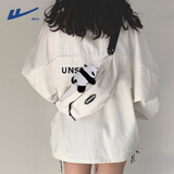 回力胸包女2026新款大容量斜挎包男休闲轻便小包学生背包运动健身腰包 白色【带熊猫挂件】