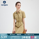 Navigare意大利小帆船短袖衬衫裙女士夏季时尚百搭小个子连衣裙简约中裙女 玛奇朵 XL 码