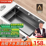 松鲸 厨房水槽大单槽台下盆手工不锈钢洗菜盆一体盆洗菜池洗碗淘菜盆 A套餐-配下水一套（无龙头） 三孔单槽-68*45cm
