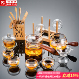 正扬玻璃功夫茶具套装家用侧把电陶炉煮茶器泡茶壶日式养生烧水花茶壶 12头 (侧把)直觉-6双层+杯架