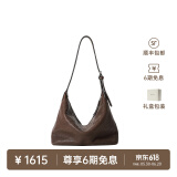 裘真【奚梦瑶同款】植鞣胎牛皮腋下经典hobo包通勤真皮女包 咖啡色-小号(胎牛皮版) 小包/大包