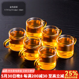 瓷牌茗茶具 玻璃茶杯大号透明玻璃品茗杯耐热小茶杯带把水杯功夫茶具主人杯 （金黄色）6个把杯 100ml