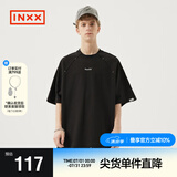 英克斯（inxx）【张凌赫同款】【任嘉伦同款】明星同款插肩刺绣短袖T恤黑白插肩 黑色 L