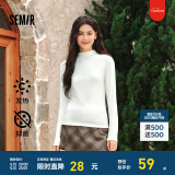 森马（Semir）长袖t恤女短款半高领薄绒轻暖打底衫2024冬新款纯色修身抓绒内搭 奶白10534 165/88A/L