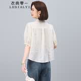 衣典零一（LEDIALYI）纯棉短袖衬衫女夏季2026新款轻奢高级感洋气小衫中年妈妈刺绣上衣 图片色 M （建议112斤内）