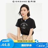 佐丹奴 女装T恤 棉质针织大象的日常印花圆领短袖 13394204 黑