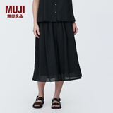 无印良品（MUJI）女式强捻抽褶裙长半身裙纱裙薄荷曼波风纯棉全棉裙子女装半裙 黑色 S 155/62A