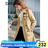 betu百图女装中长款风衣女双排扣大衣新款英伦风长外套JD2101T34 卡其色 M