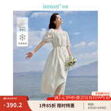 茵曼（INMAN）莱赛尔天丝刺绣法式度假风白连衣裙2025夏女装新品A字气质长裙子 淡香杏 S