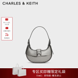 CHARLES&KEITH三角扣新月包腋下包单肩包包女包女友生日520礼物CK2-50271205 Pewter锡灰色 S