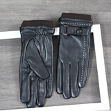 开妮特 KENNITER真羊皮手套女秋冬加绒保暖触屏开车机车骑行骑车防寒防风女士手套 真皮单条白线 S