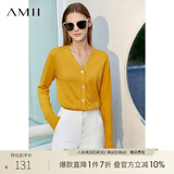 AMII极简洋气V领针织开衫春秋新款全棉长袖上衣女短装毛衣针织外套 柔黄 160/84A/M
