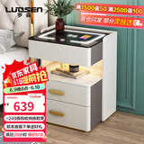 罗森（LUOSEN）智能床头柜简约现代小型卧室超窄岩板床头柜多功能无线充电 灰+白