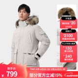 骆驼（CAMEL）【王俊凯同款】户外羽绒服冬季新款连帽羽绒衣中长款保暖防风外套 AA12264035B，浅卡其，男女同款 M