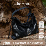半坡饰族（bampo）【董洁同款】中号绵绵包hobo托特包头层牛皮大容量单肩斜挎包软包 墨碳黑