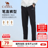 骆驼运动裤男裤子女健身裤宽松直筒休闲针织长裤男 CB12250784B，黑色，男 【直筒】 M
