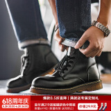马登马丁靴男春季高帮厚底工装鞋子英伦风短靴潮流百搭休闲皮鞋 黑色 [硬皮/6孔]情侣款 40 男码