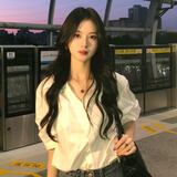 凰巣衬衫女2025年春夏白衬衫休闲宽松法式V领显瘦气质短袖凉感设计感 白色 615斜襟衬衣M （105-120）