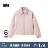 森马（Semir）棉服女灯芯绒翻领菱形格复古2024冬三防宽松轻薄棉衣109724112007