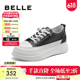 百丽（Belle）小白鞋女鞋商场款厚底增高一脚蹬单鞋透气休闲鞋U8N1DAM3 黑色 37 (235mm)
