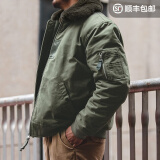 马登工装 美式复古B15飞行员夹克加厚翻毛领外套保暖棉服男春季 绿色 L
