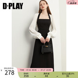 DPLAY2025年春季黑白长袖连衣裙女法式轻礼服裙鎏光纱长裙小黑裙 黑拼白连衣裙-长袖 XL