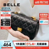 百丽女包碎银几两真皮小香风斜挎包小方包羊皮绗缝包X6916BX4 黑色