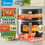 美的（Midea）透明可视空气炸锅 家用不用翻面易用旋钮 蒸汽嫩烤不干柴 实用大容量5.3L 金属腔体无异味KZE538J5