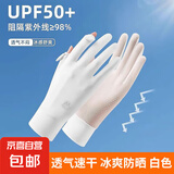 冰丝防晒手套女士夏季开车防紫外线薄款透气骑行手套防滑漏指触屏 M标-防晒手套【白色】